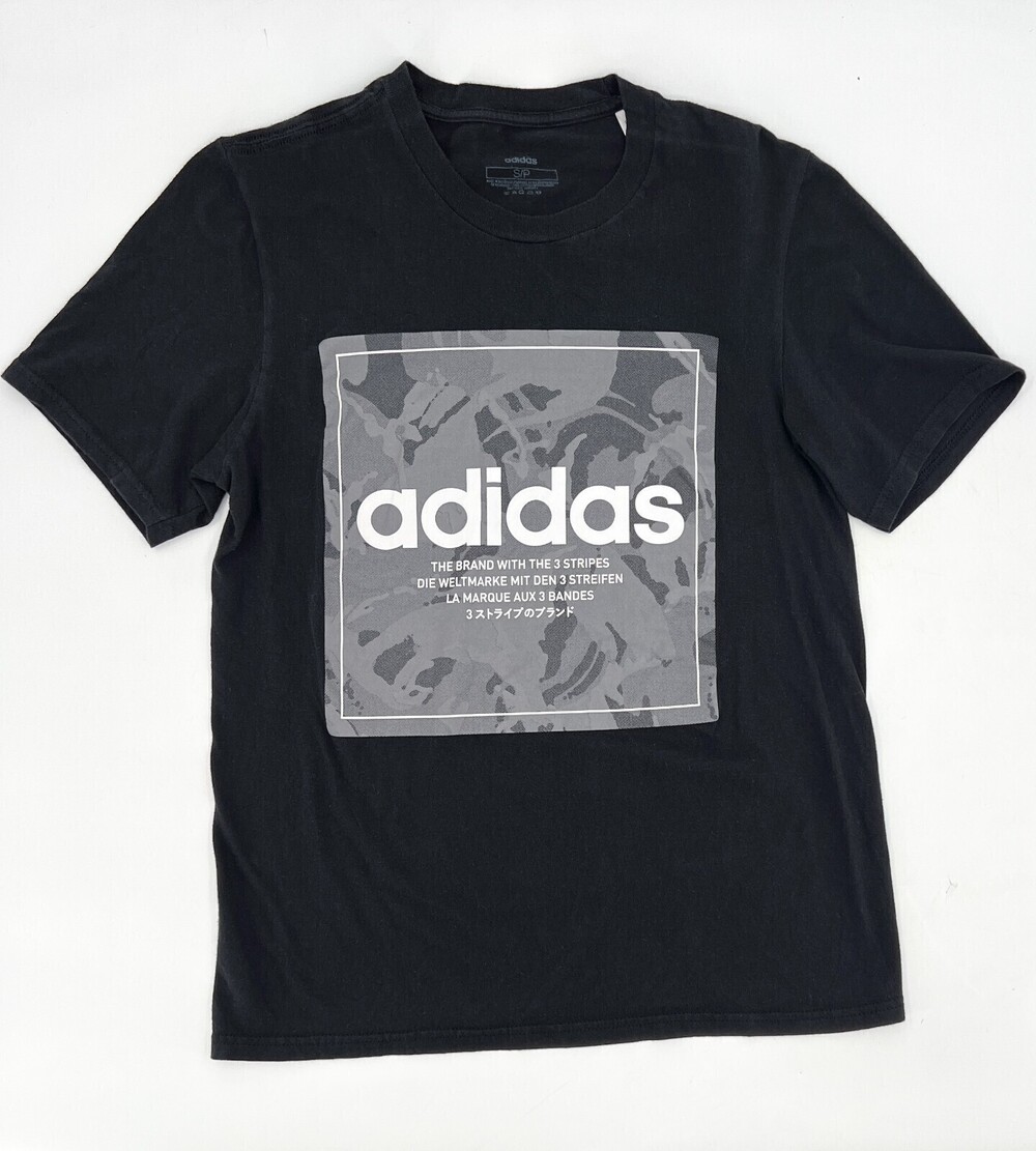 Adidas Shirt Adult Small Black T-Shirt Short Sleeve Logo Graphic  Active Camo
